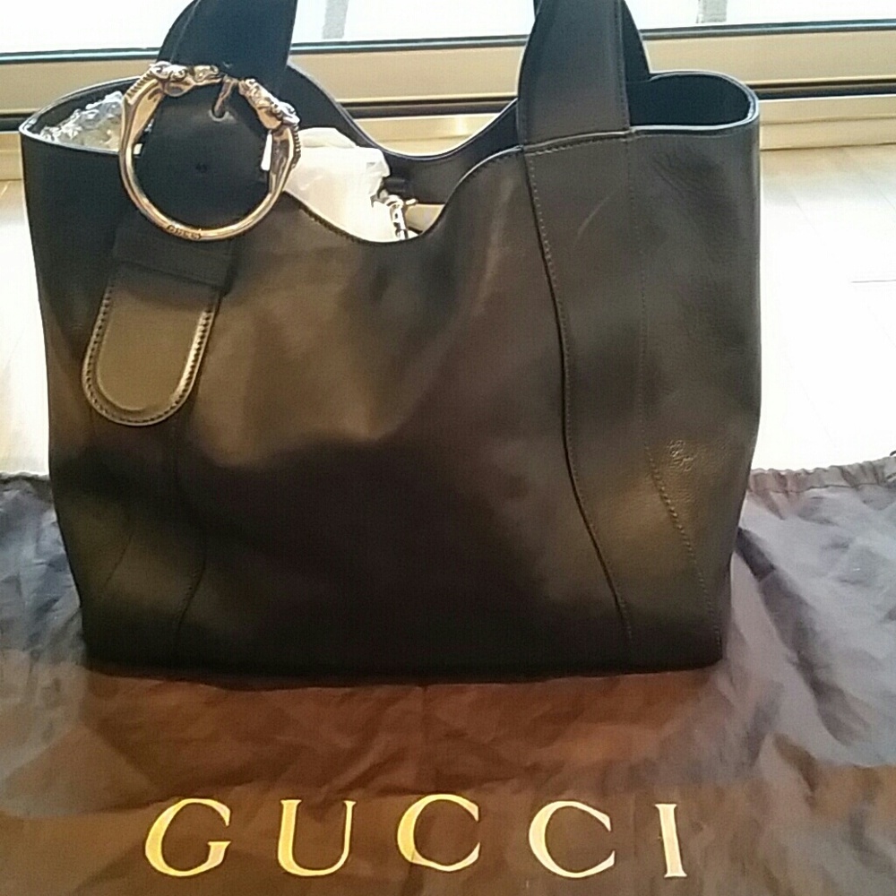AUTHENTIC Gucci Ribot Horse Black Leather Tote